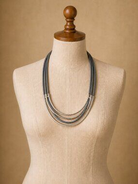 J.Jill Layered Gunmetal & Hammered Silver Statement Necklace | NWT | Adjustable